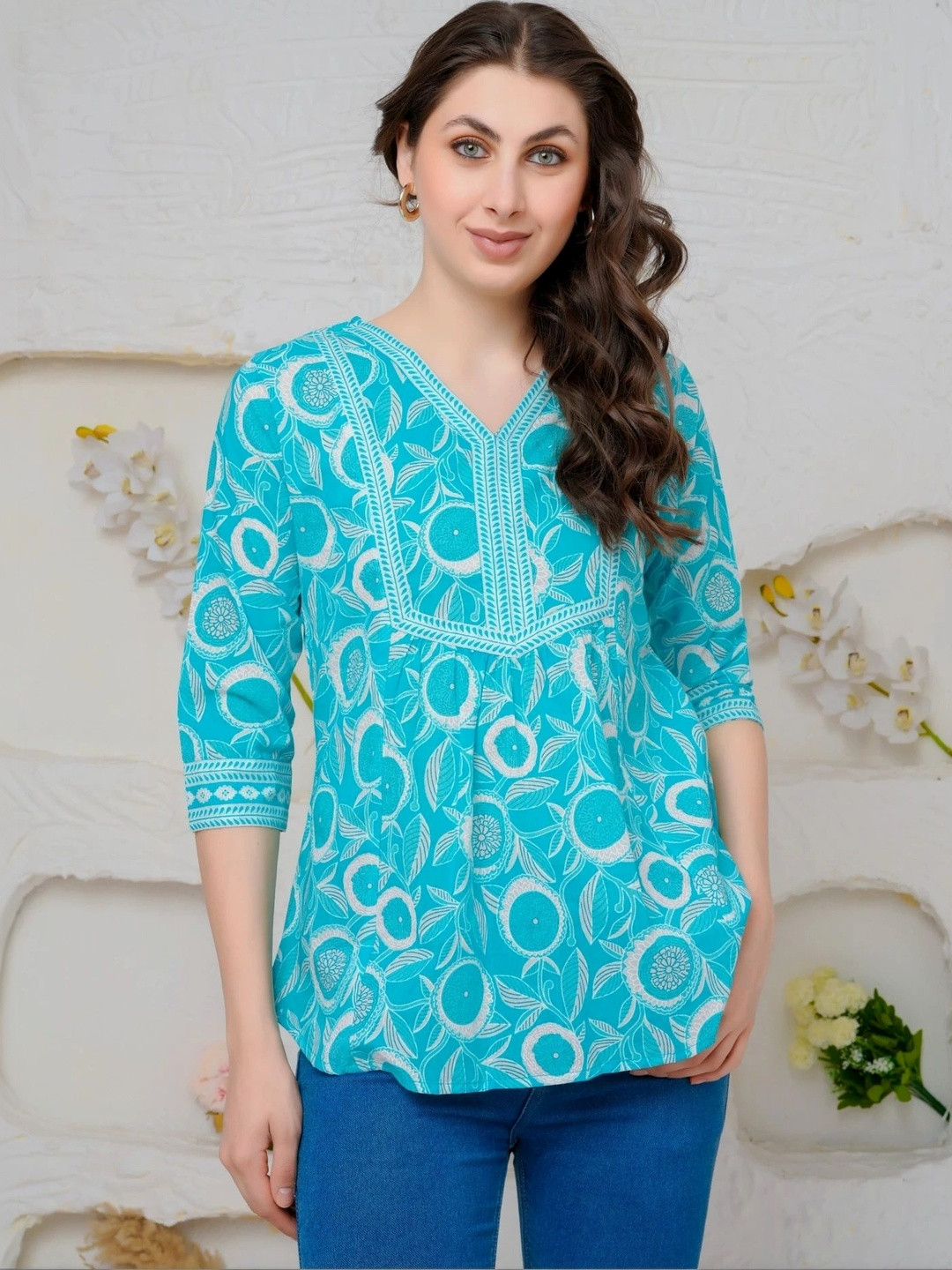 Threadflix Floral Print Cotton Blend Top