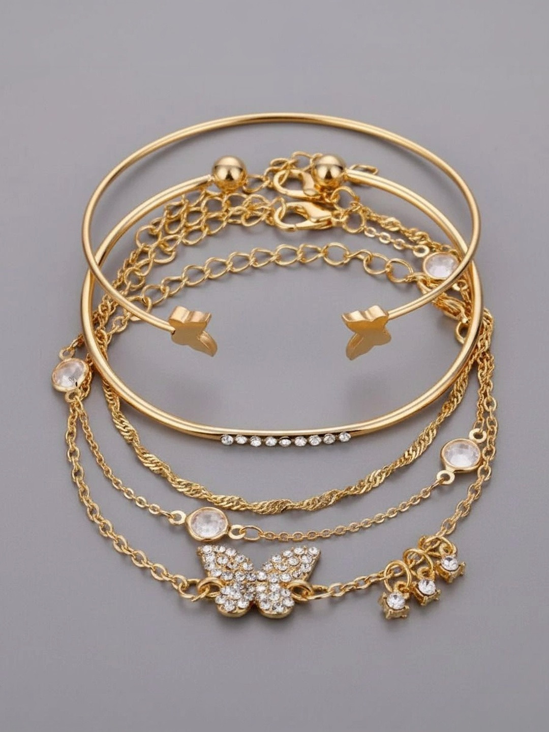 Zaphariq Women 5 Cubic Zirconia Gold-Plated Multistrand Bracelet