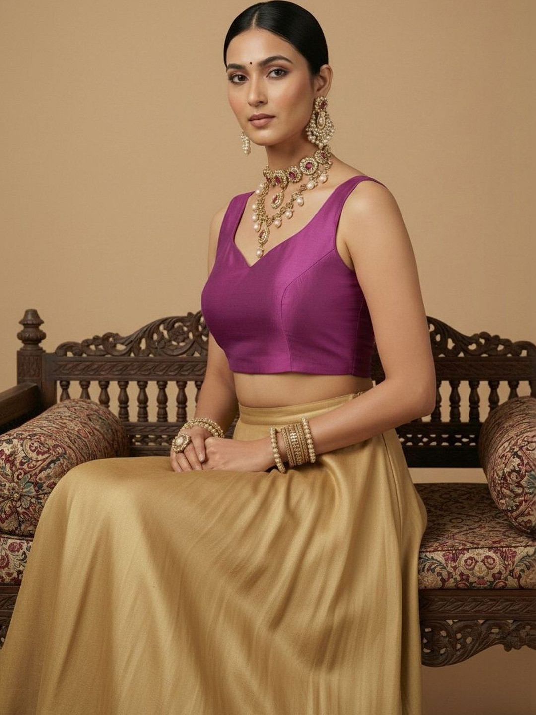 Anouk Silk Blend Solid Saree Blouse