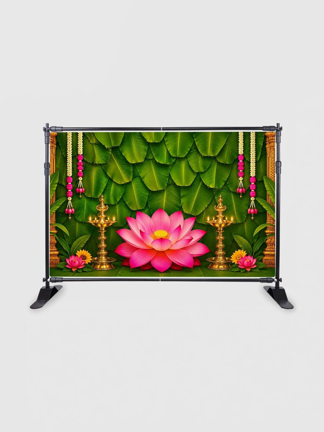 Backdropon Green & Pink Printed Rectangular Festive Decor Backdrop