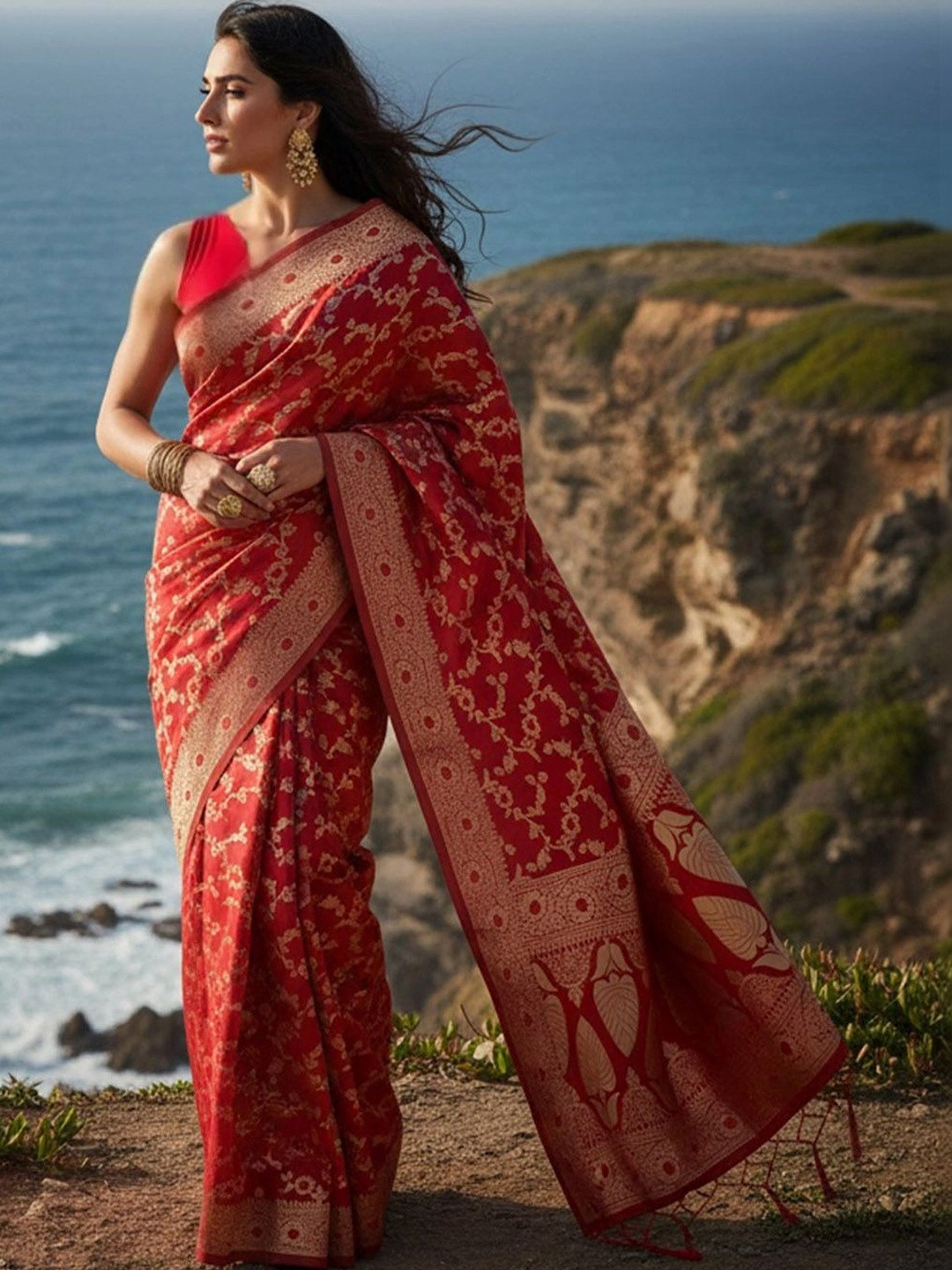Sangria Woven Design Zari Silk Blend Designer Banarasi Saree