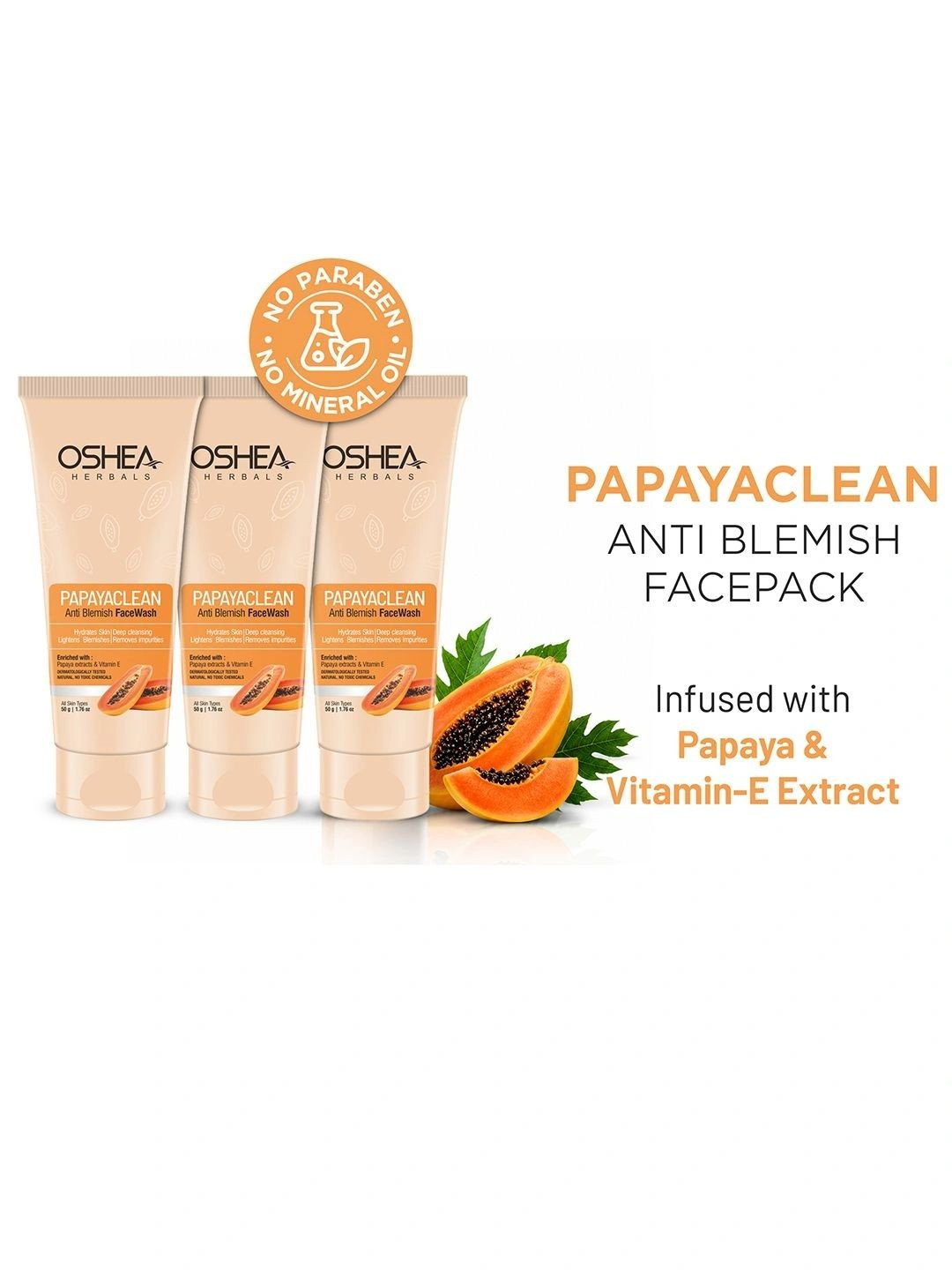 Oshea Herbals Set Of 3 Papaya Clean Anti Blemish Face Wash - 50 g Each