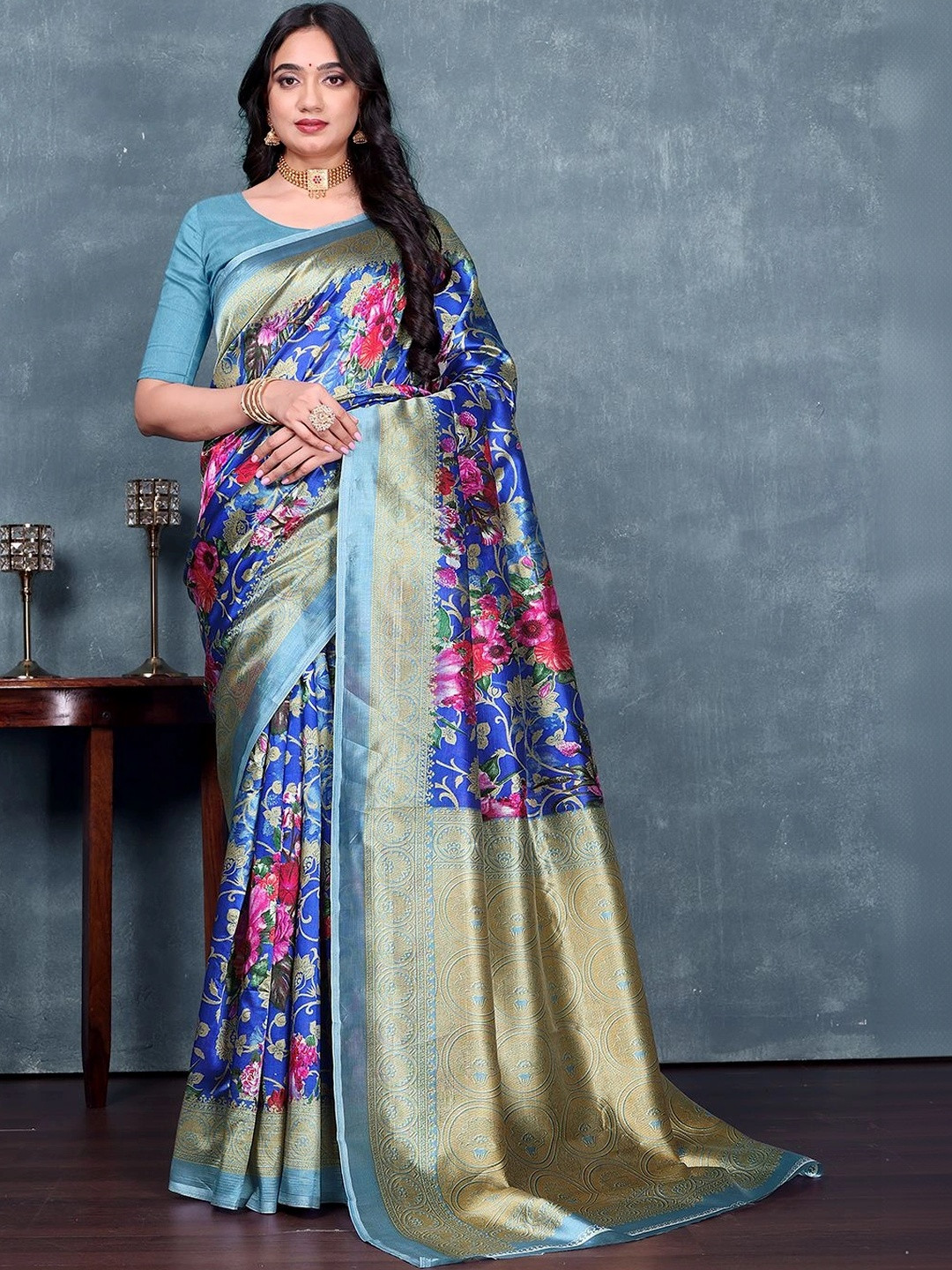 KANURIKAA Floral Zari Art Silk Mysore Silk Saree