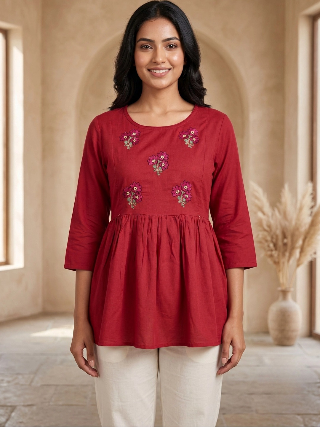 Vaidiki Floral Embroidered Peplum Top