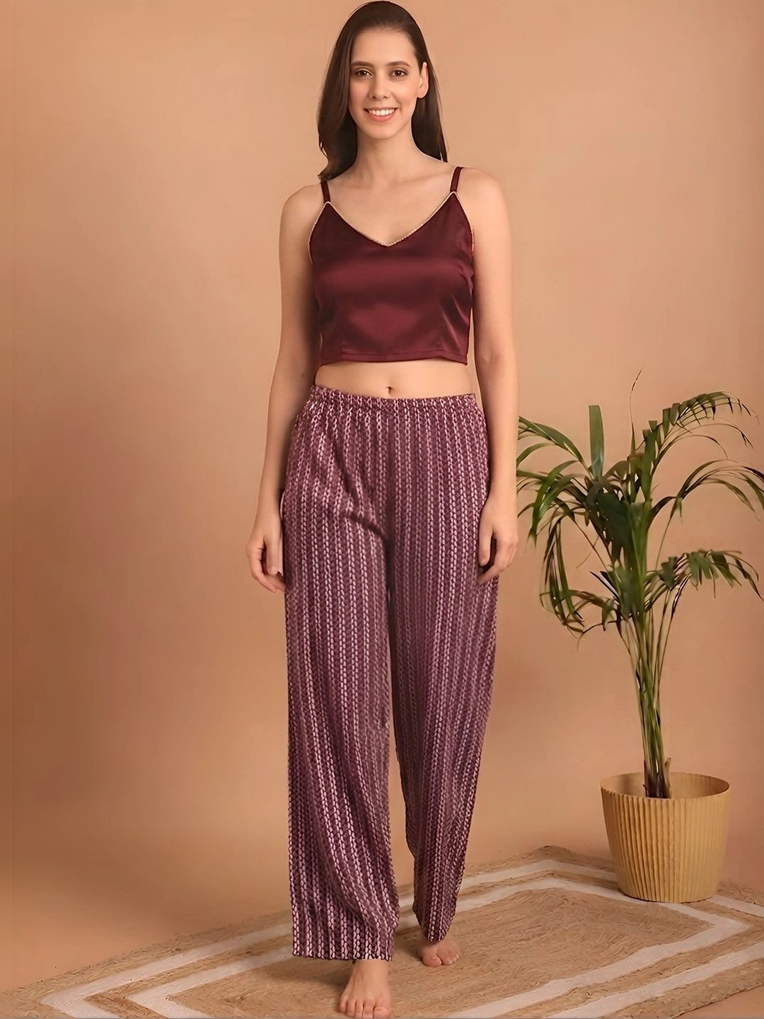 Indreams Printed Cotton Mid-Rise Straight Lounge Pants