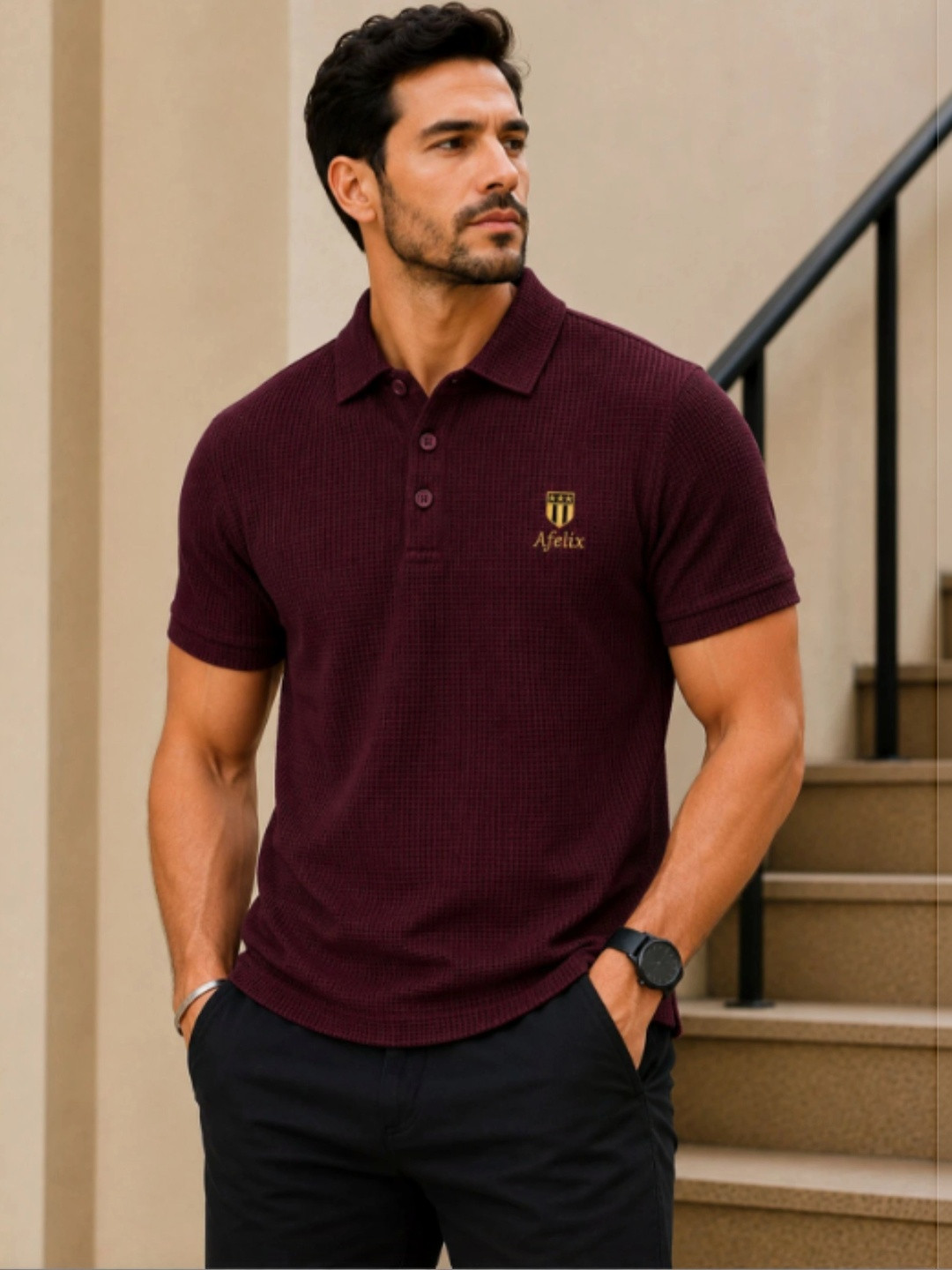 Afelix Men Brand Logo Polo Collar T-shirt