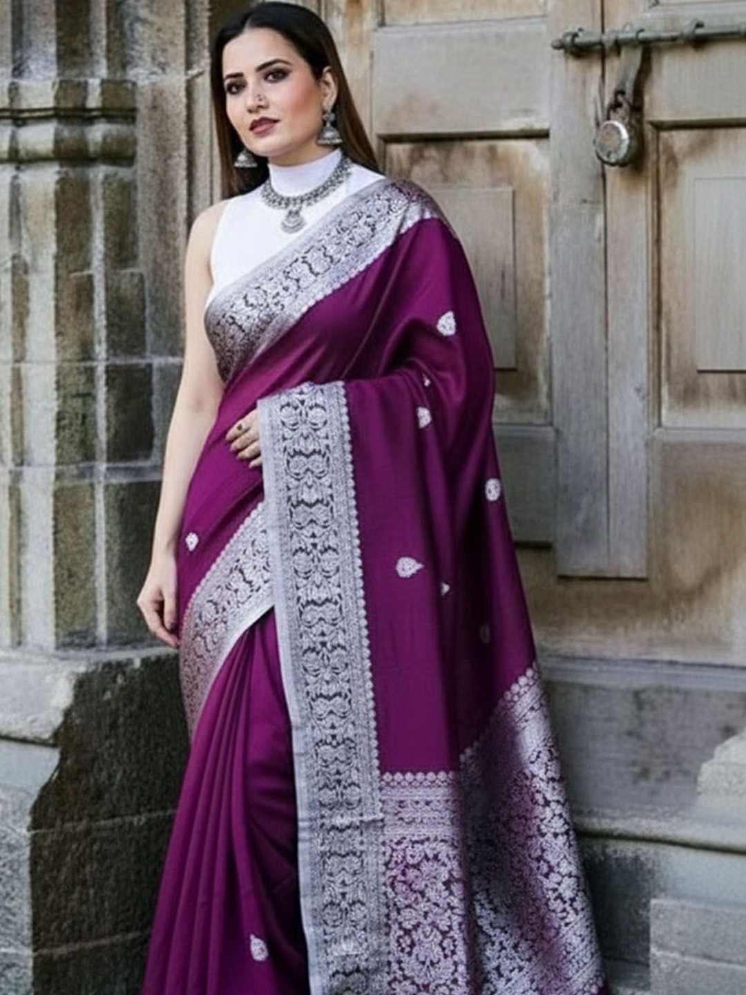 Anouk Ethnic Motifs Zari Silk Blend Handloom Mysore Silk Saree