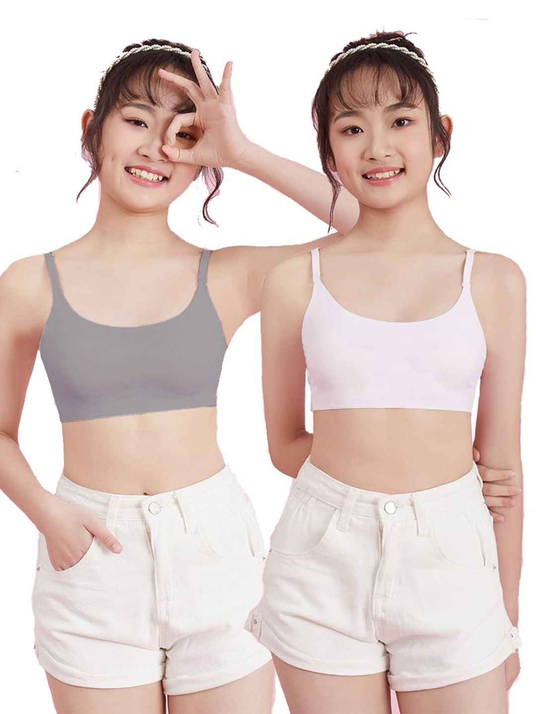 BRAAFEE Girls Pack of 2 Full Coverage Non Padded Cotton Bra