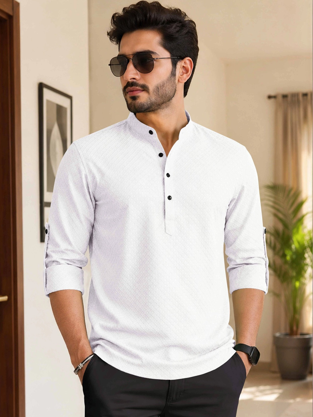 VeBNoR Men Thread Work Dobby Kurta