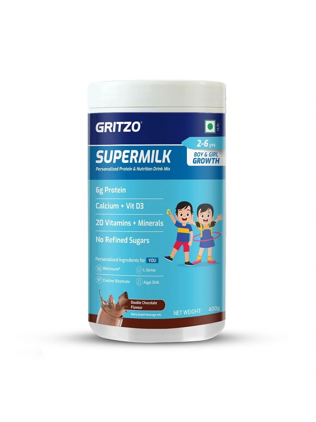 Gritzo SuperMilk Growth (2-6y Kids), Double Chocolate, 400g