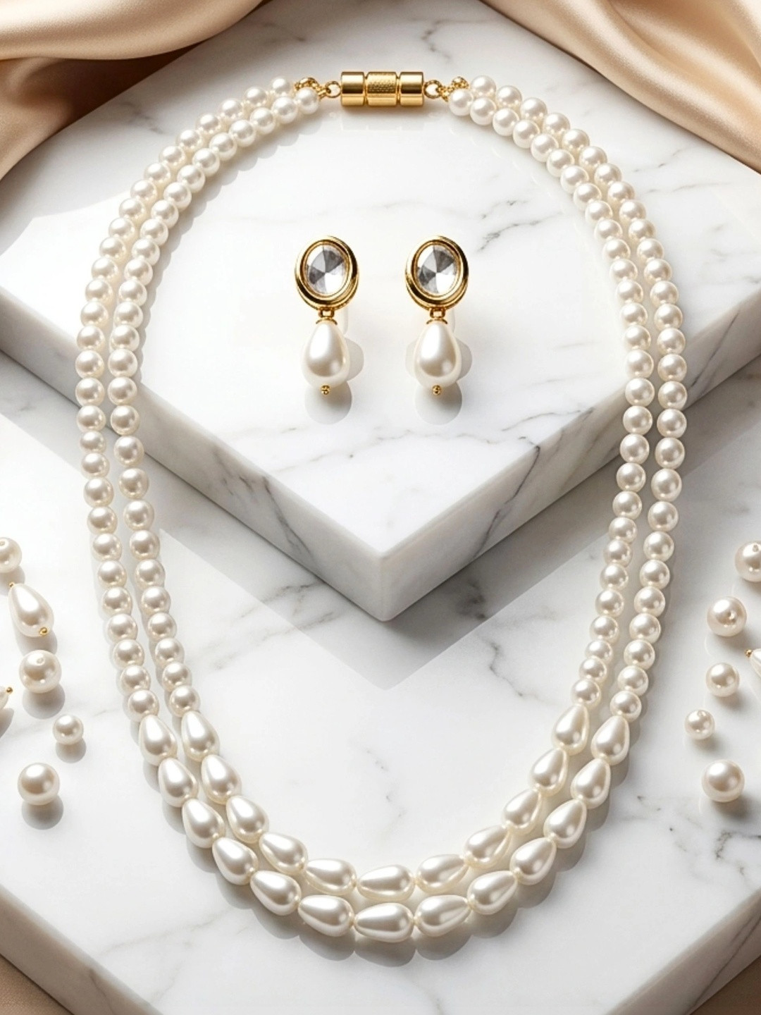 Anouk Gold-Plated Meenakari Pearls Beaded Necklace and Earrings