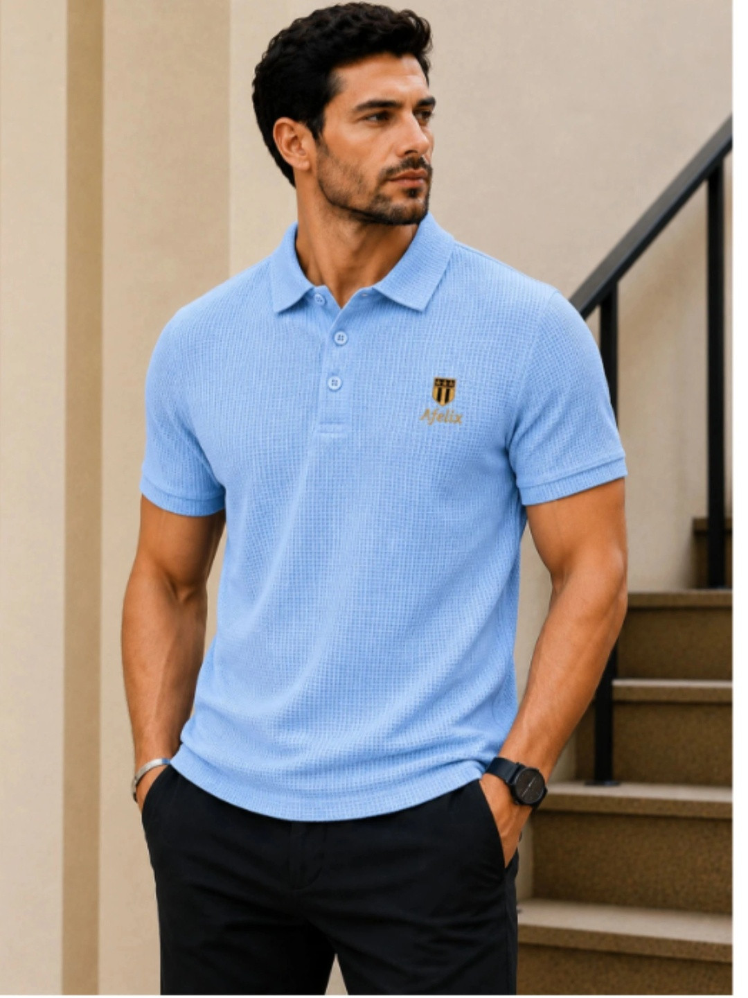 Afelix Men Brand Logo Polo Collar T-shirt