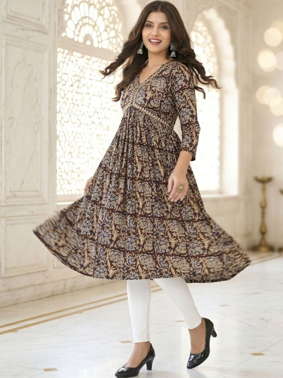 Anouk Women Ethnic Motifs Printed Thread Work Indie Prints Anarkali Kurta