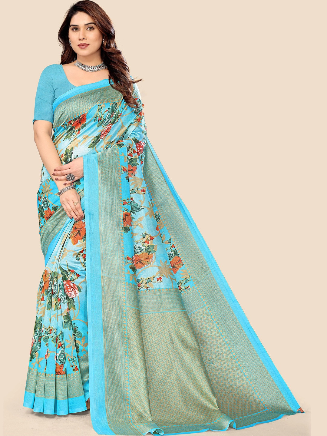 KANURIKAA Floral Art Silk Mysore Silk Saree