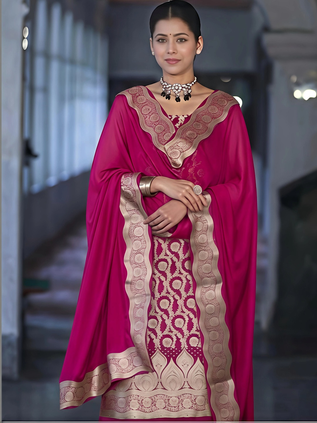 KALINI Women Ethnic Motifs Regular Kurta with Palazzos & With Dupatta