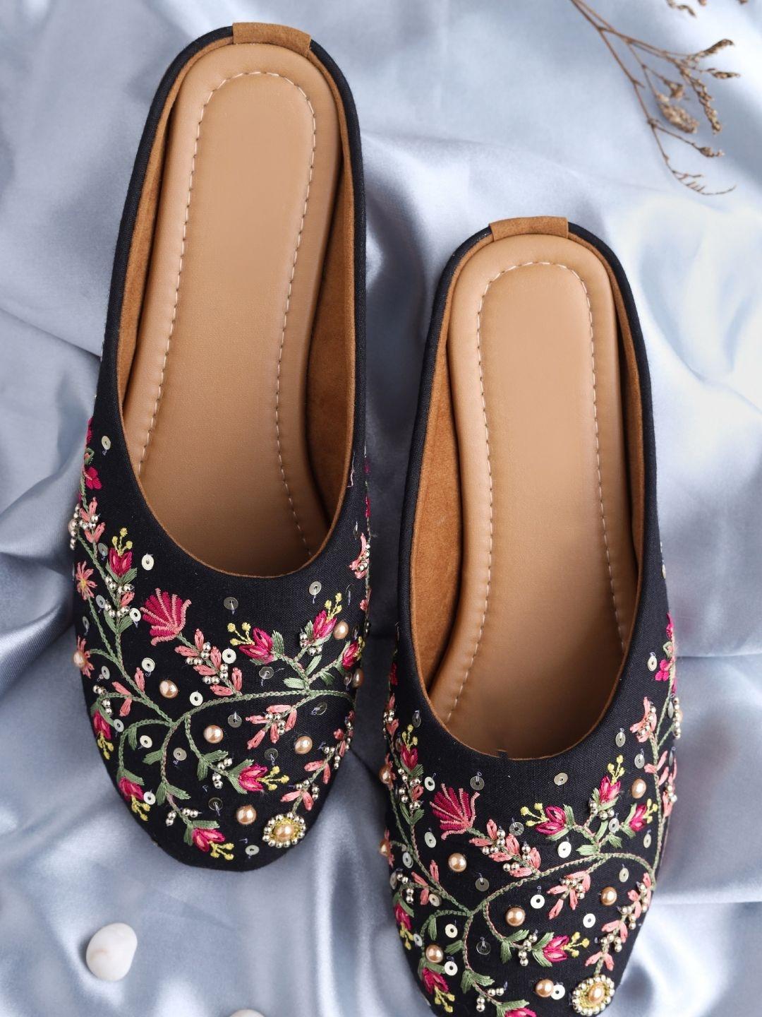Anouk Women Embellished Party Mules with Embroidered Flats