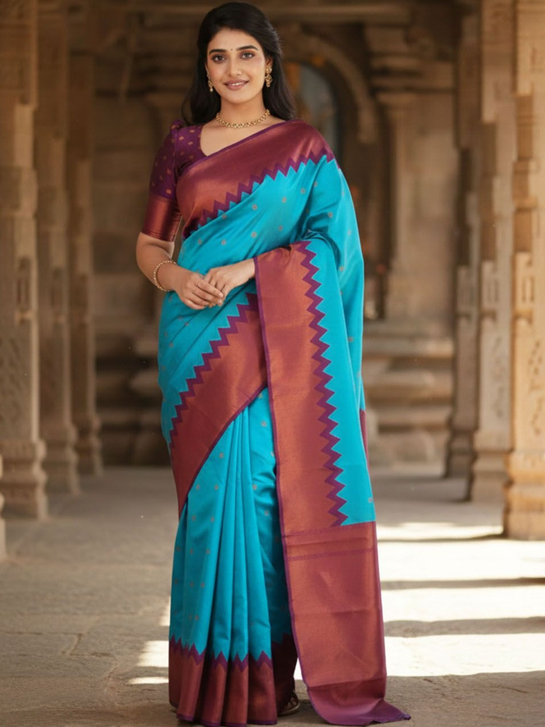 Anouk Woven Design Zari Silk Blend Handloom Mysore Silk Saree