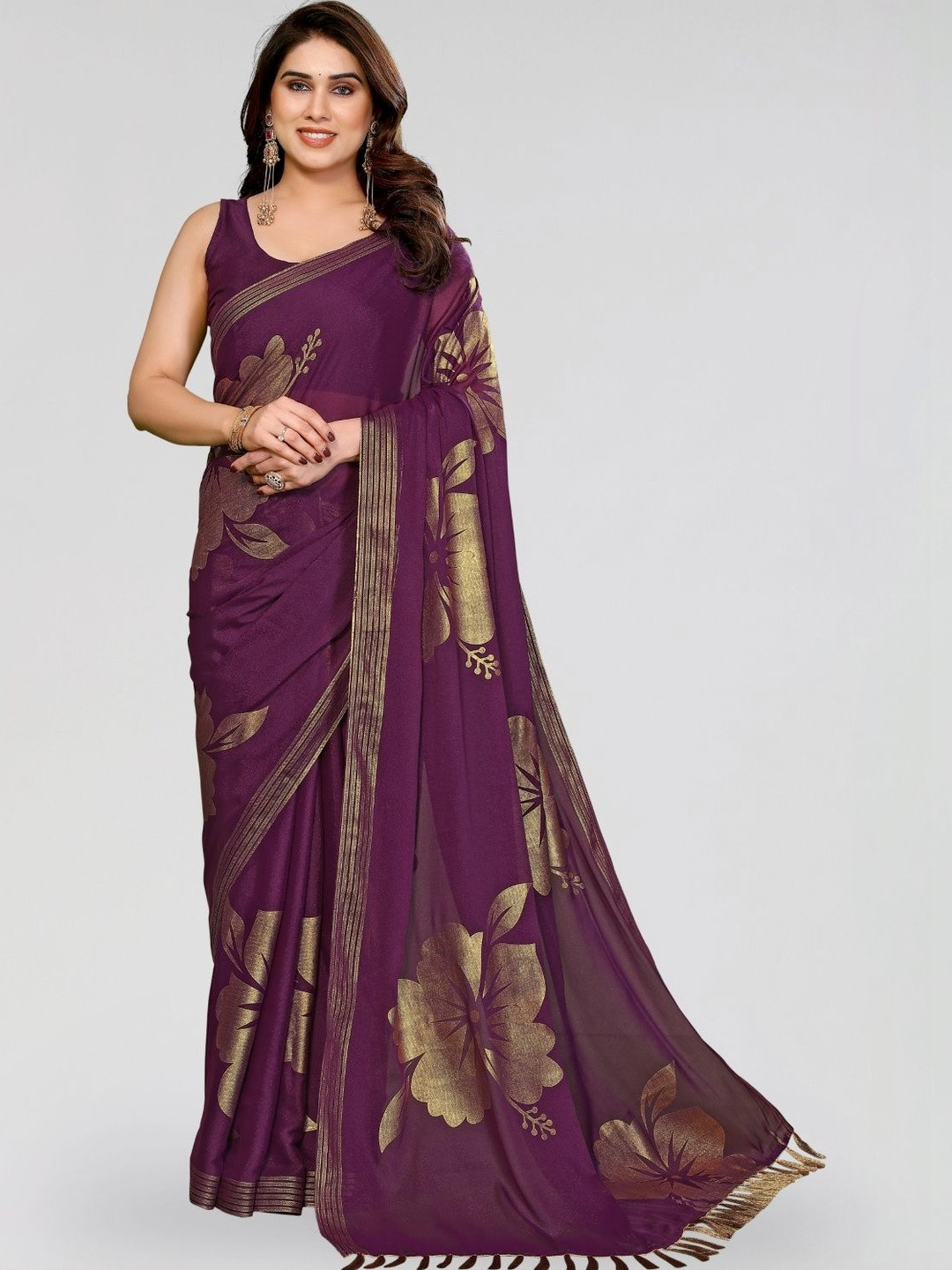 Anouk Floral Poly Georgette Designer Saree