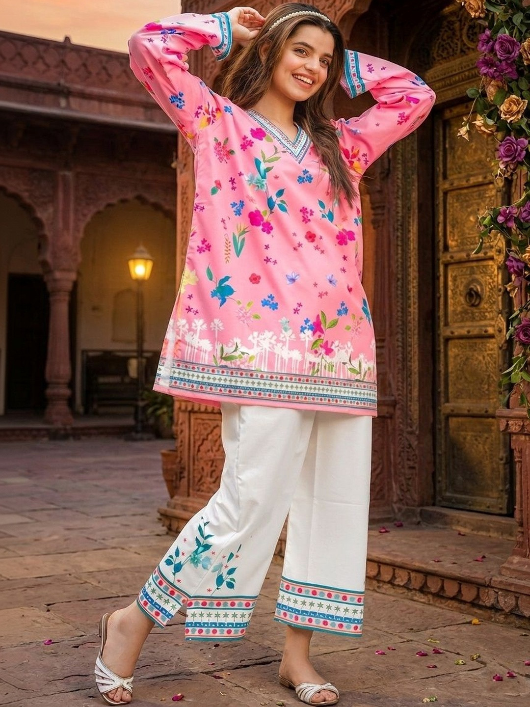 Anouk Women Floral Printed Regular Kurti with Palazzos
