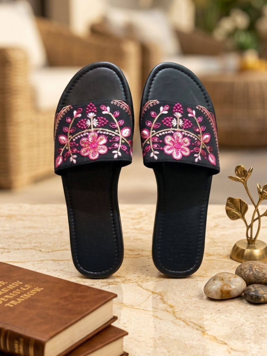Anouk Embellished Open Toe Flats with Embroidered