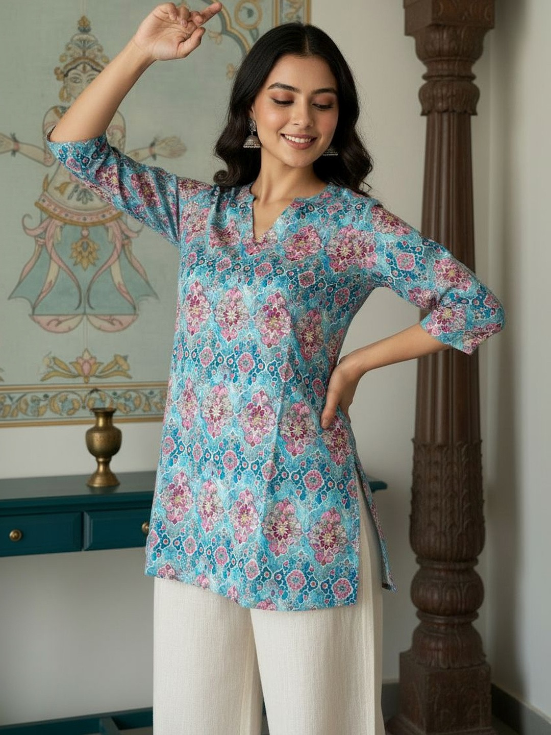 Anouk Ethnic Motifs Printed V-Neck Pure Cotton Kurti