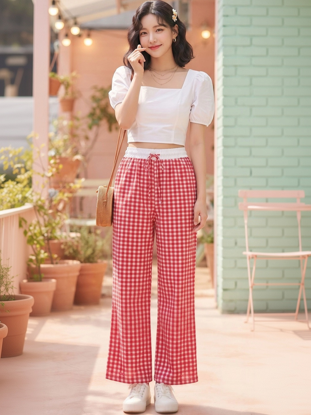 TIARA WORLD Women Checked Knitted Palazzos