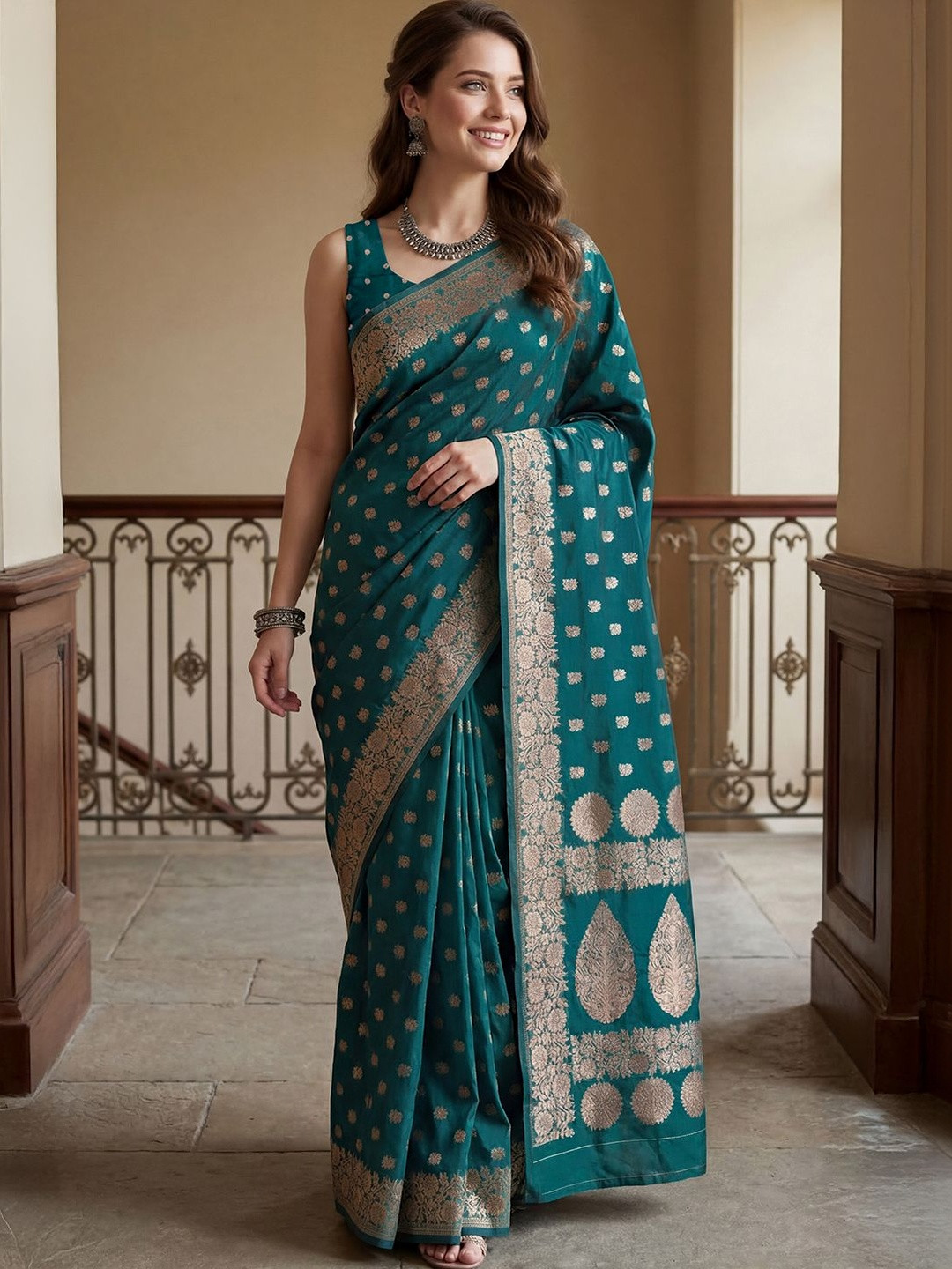 Anouk Ethnic Motifs Zari Silk Blend Handloom Banarasi Saree