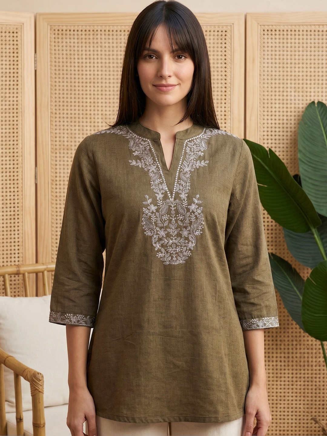 Anouk Ethnic Motifs Embroidered Thread Work Pure Cotton Thread Work Kurti