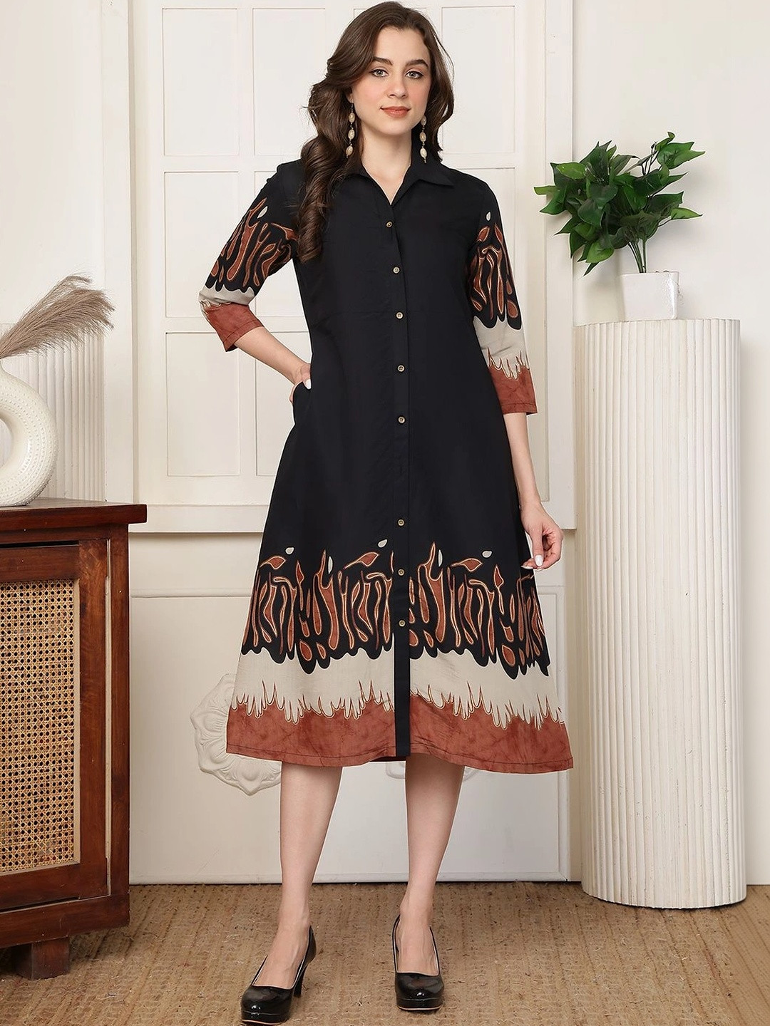 Manqsh by Claura Print Shirt Midi Dress