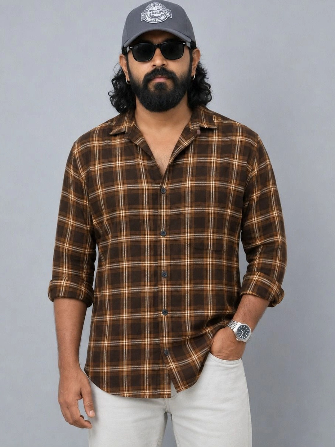 HENSHIKA Men Relaxed Checked Casual Shirt
