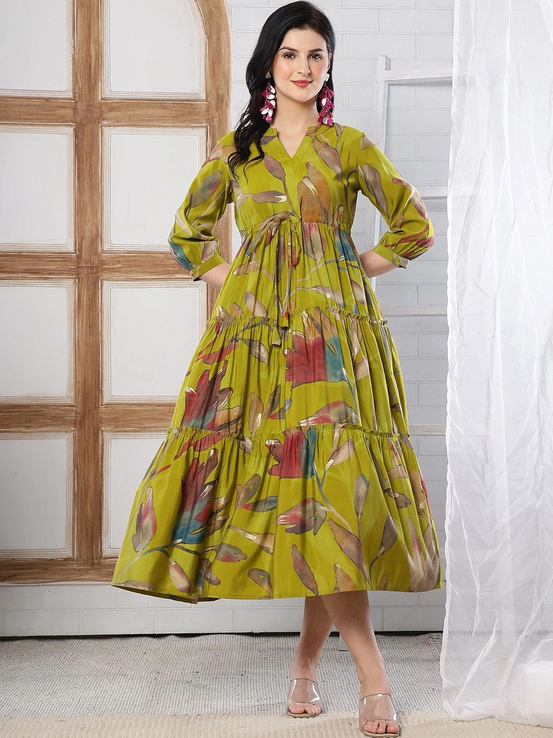 Manqsh by Claura Print A-Line Midi Dress