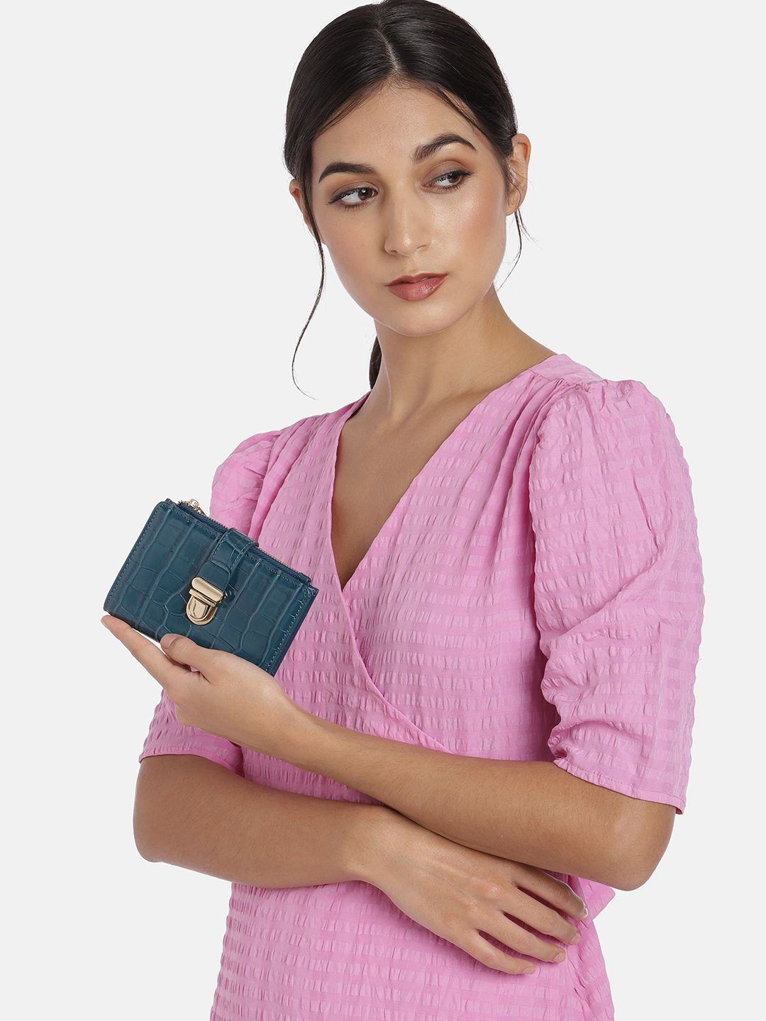 Accessorize London Women Faux Leather Croc Pushlock Wallet