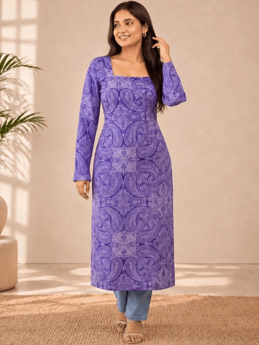 mudscare Paisley Printed Square Neck Pure Cotton Kurti