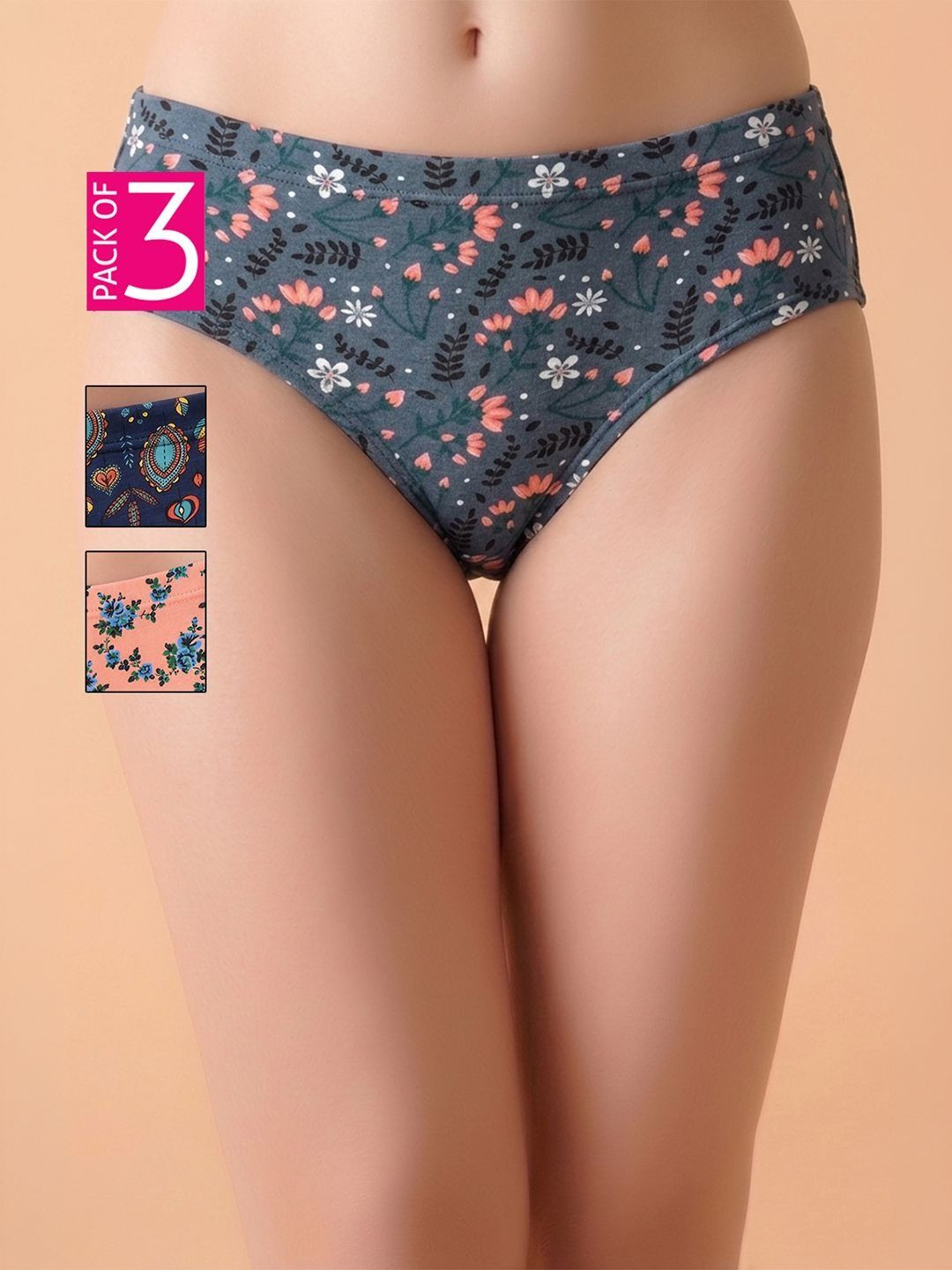 Clovia Women Pack of 3 Printed Cotton Bikini
