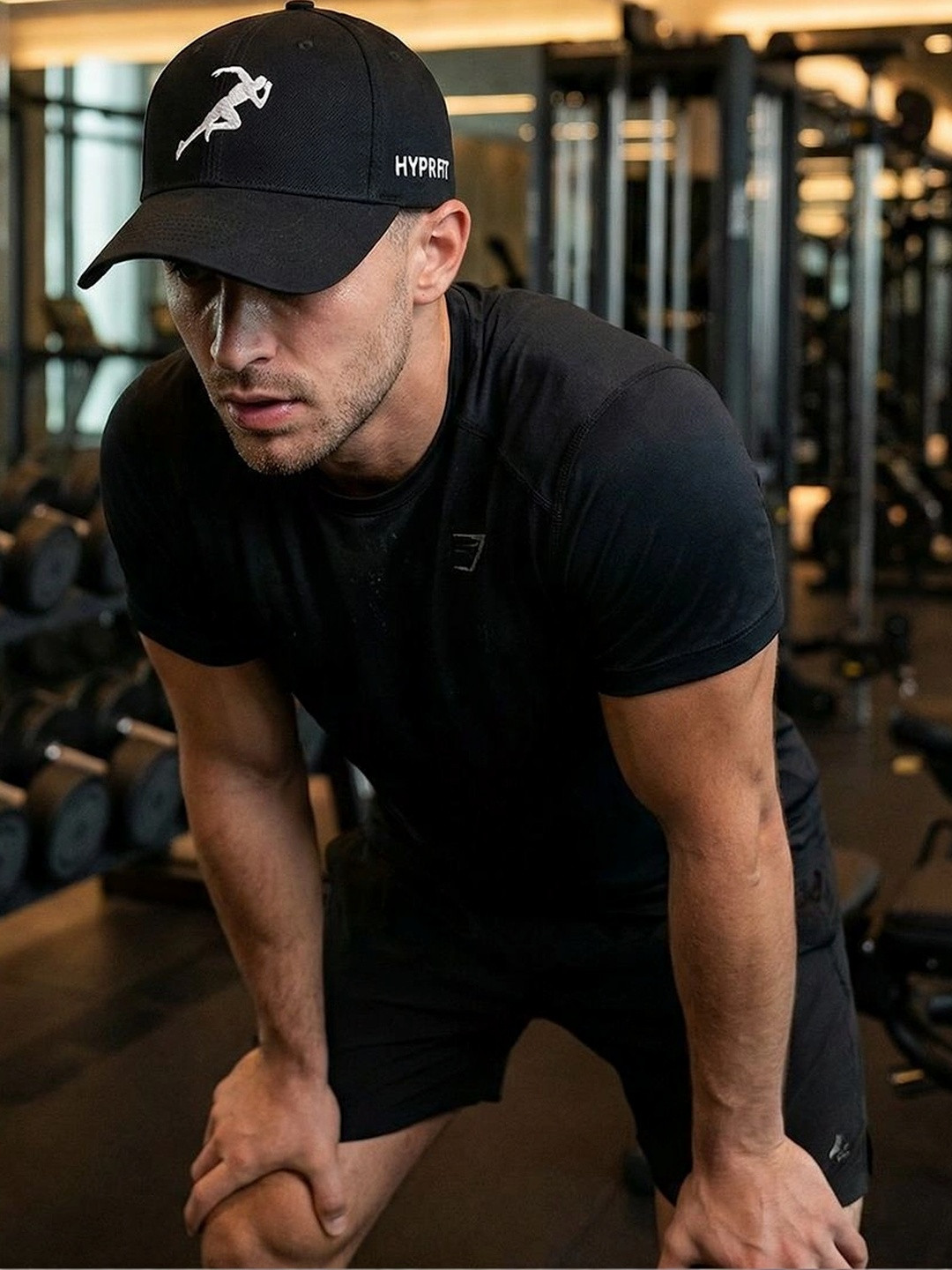HYPR FIT Men Black Cotton Gym Casual Athleisure Baseball Cap