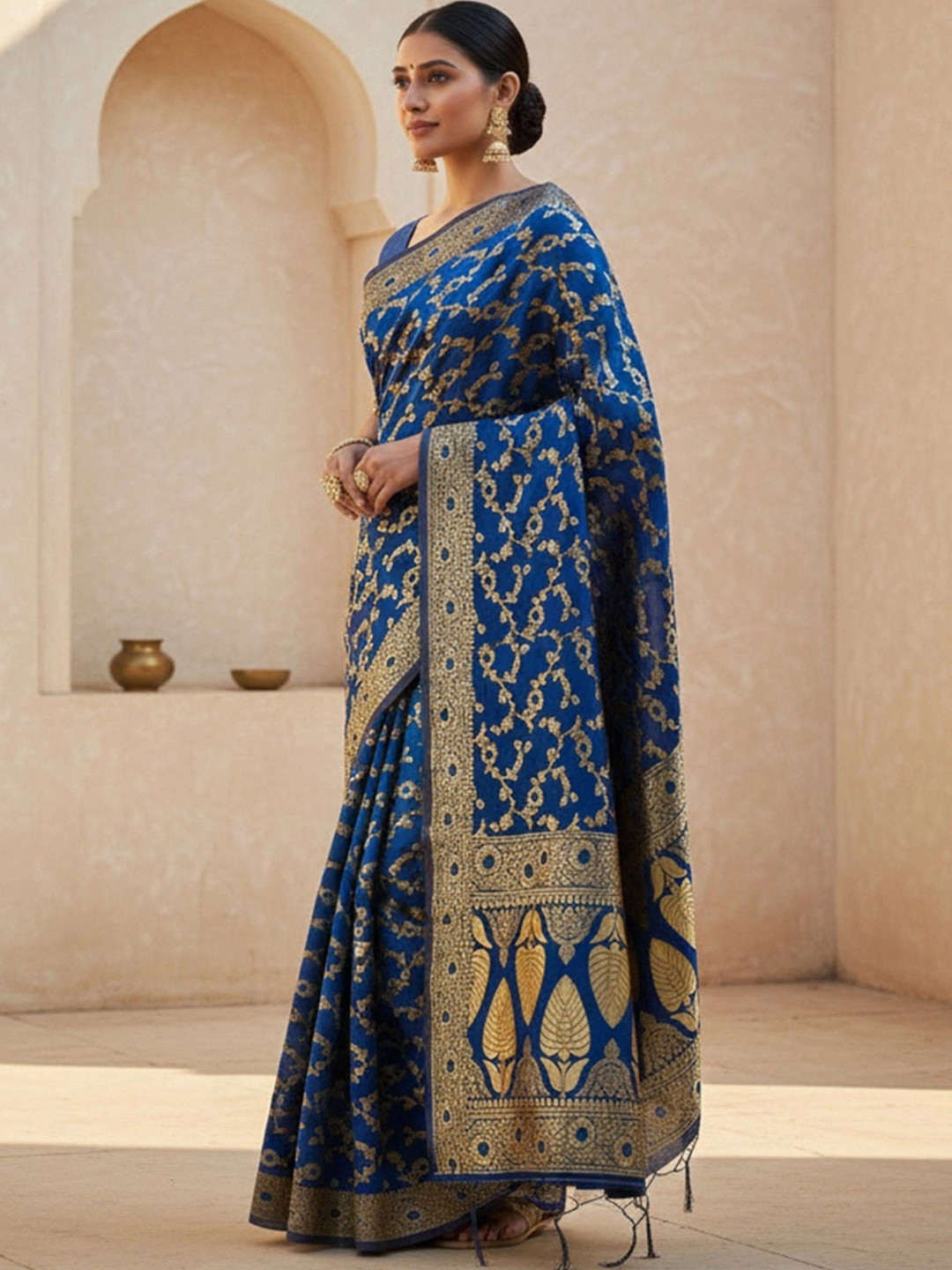 Sangria Woven Design Zari Silk Blend Designer Banarasi Saree