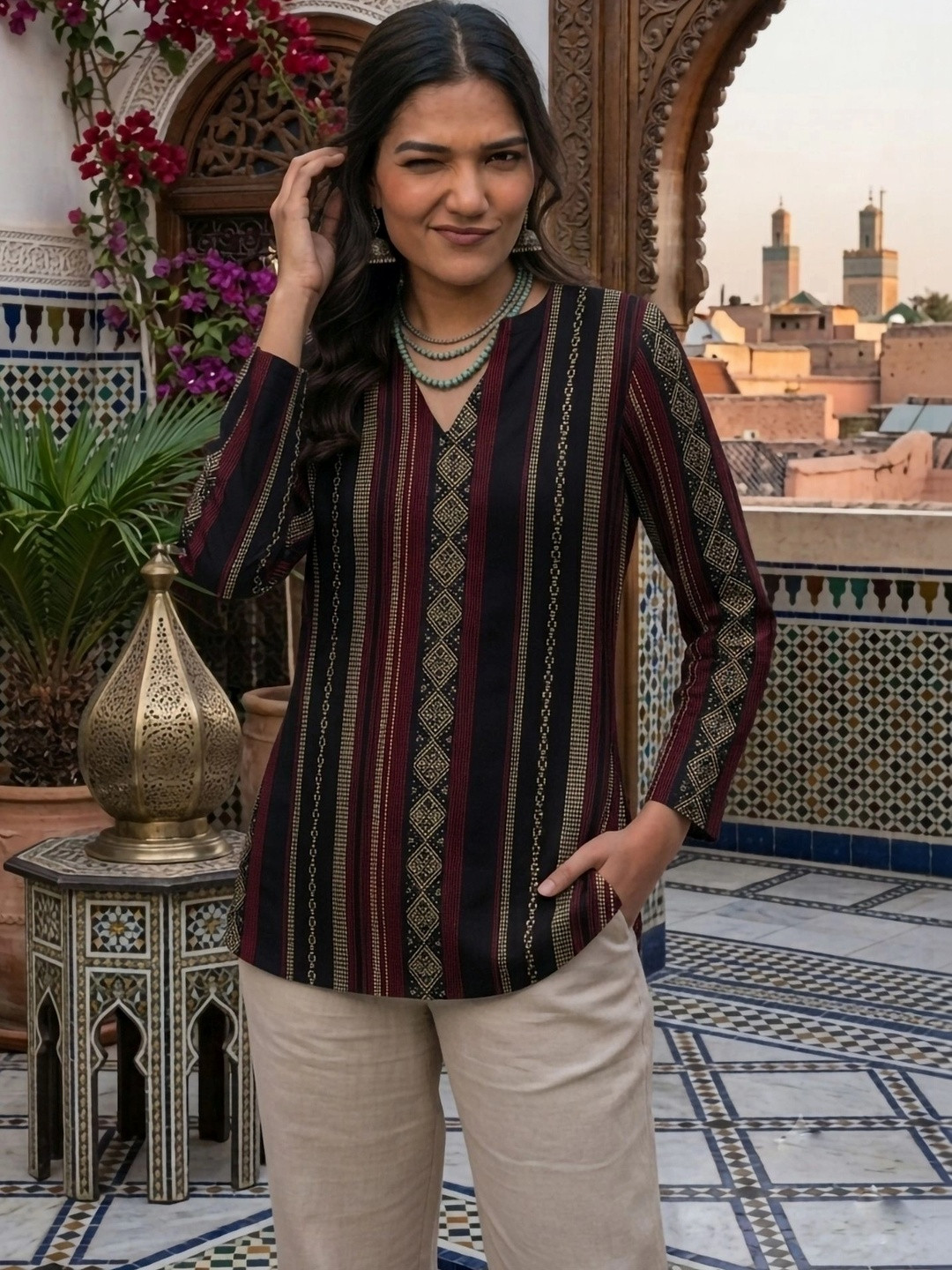 Anouk Mirage Printed V-Neck Kurti