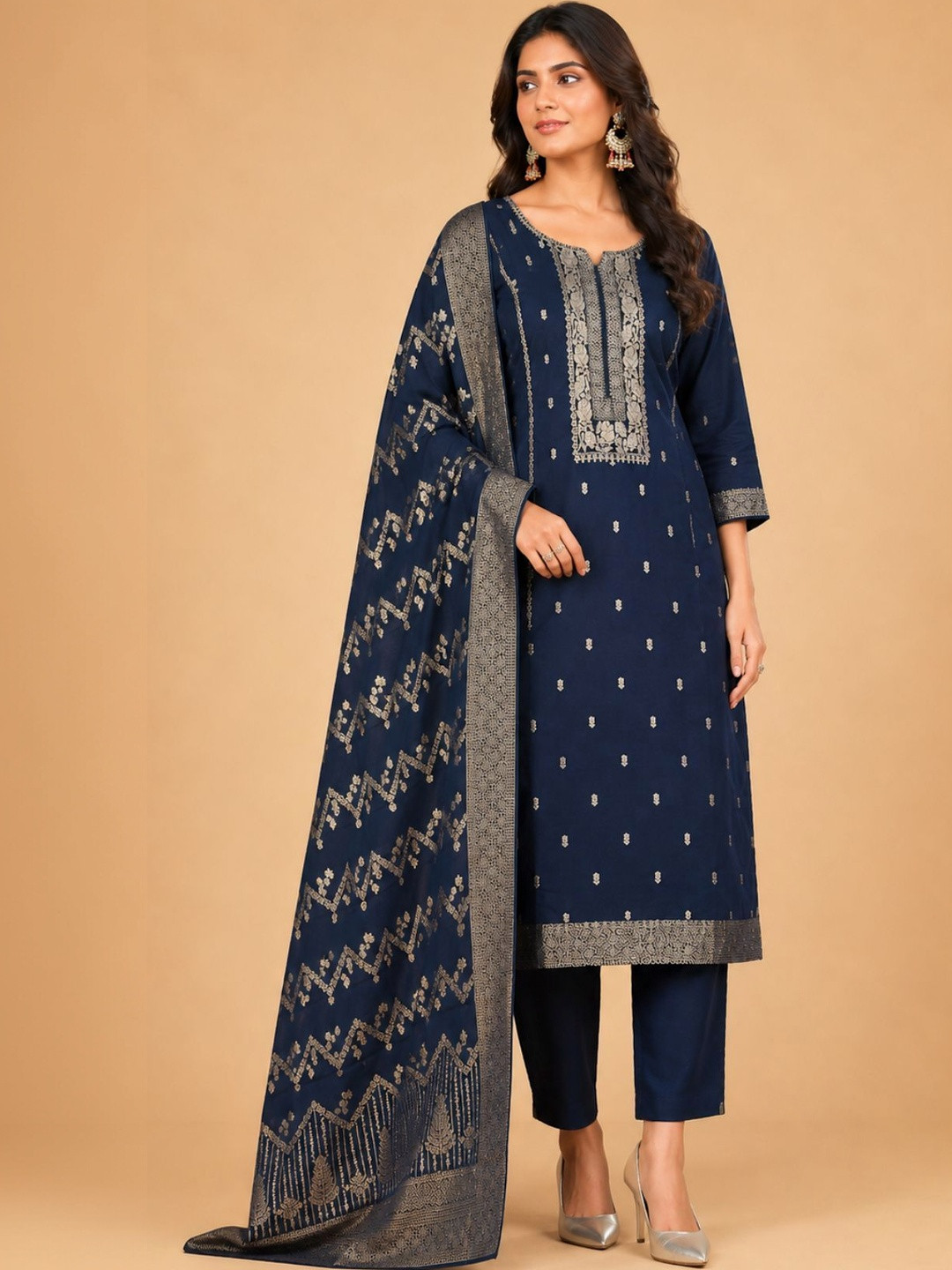 Anouk Women Ethnic Motifs Embroidered Regular Kurta with Trousers & With Dupatta
