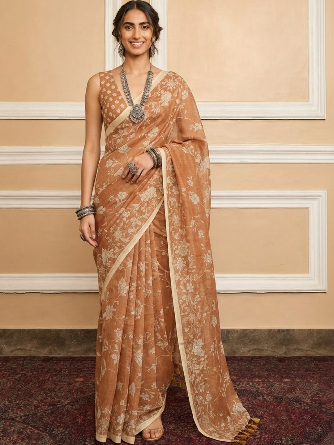 Anouk Floral Printed Art Silk Woven Design Saree