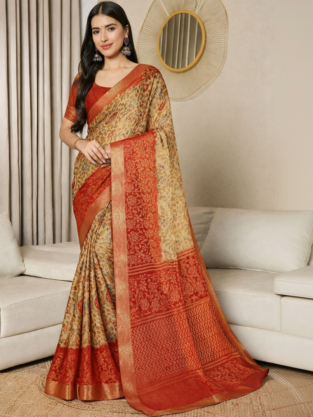 Anouk Floral Woven Design Zari Brasso Saree