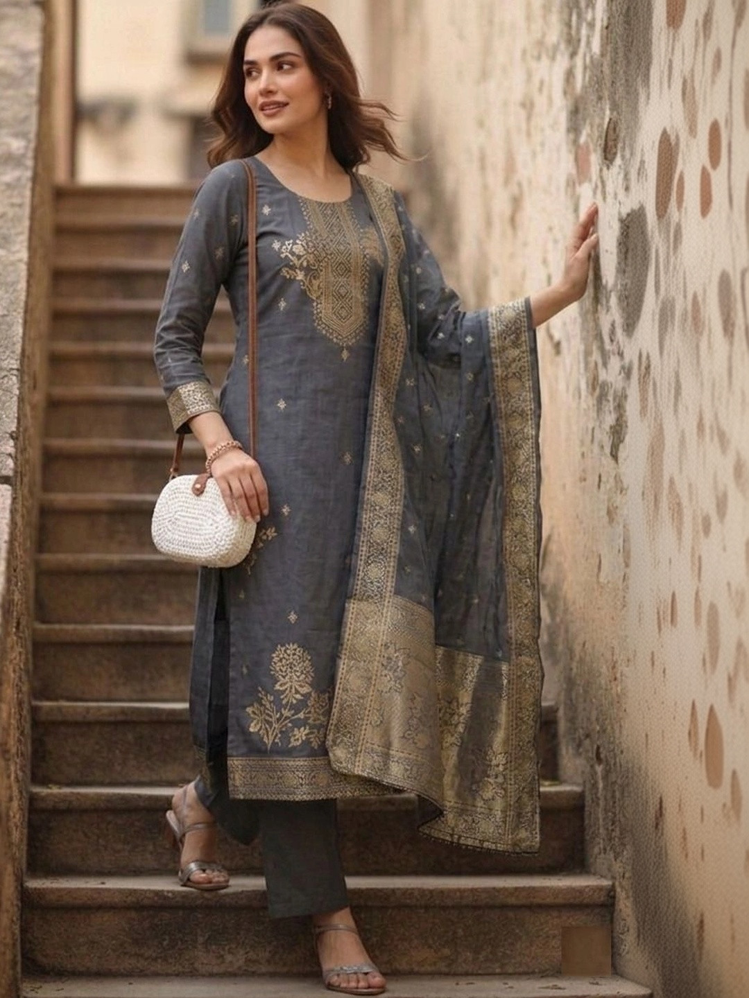 SHU-GORA Women Ethnic Motifs Regular Kurta with Trousers & With Dupatta