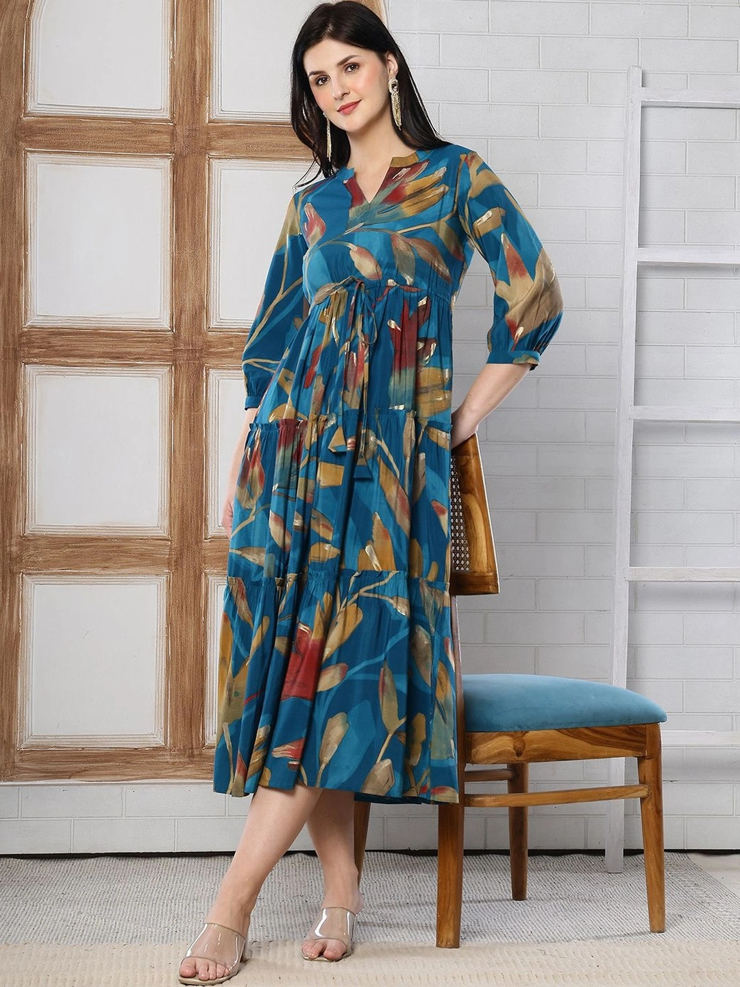 Manqsh by Claura Floral Print A-Line Midi Dress