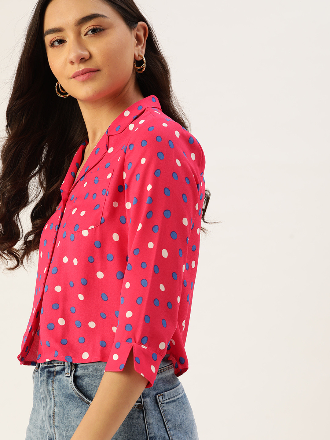 DressBerry Women Pink & Blue Opaque Printed Casual Shirt