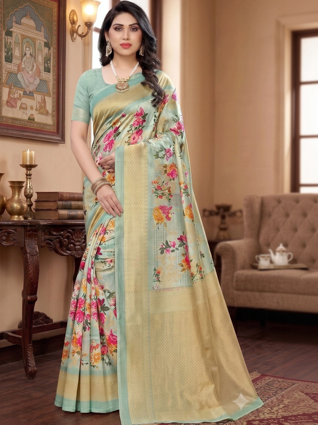 KANURIKAA Ethnic Motifs Art Silk Banarasi Saree