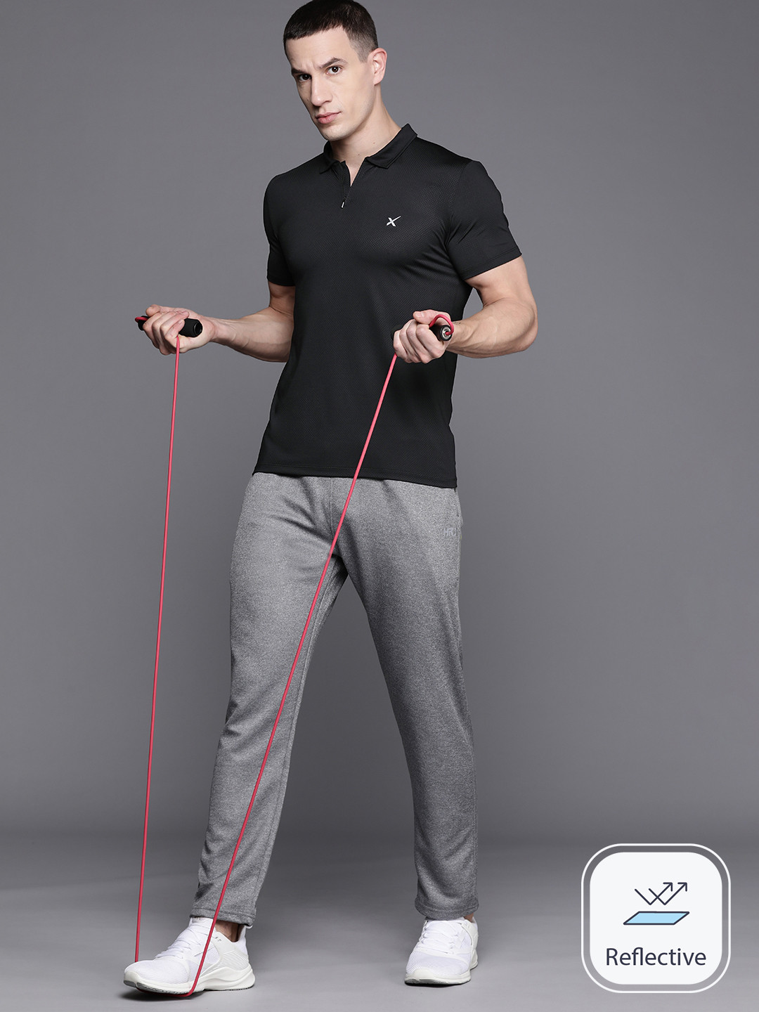 HRX by Hrithik Roshan Men Polo Collar Slim Fit T-shirt with Reflective Detail