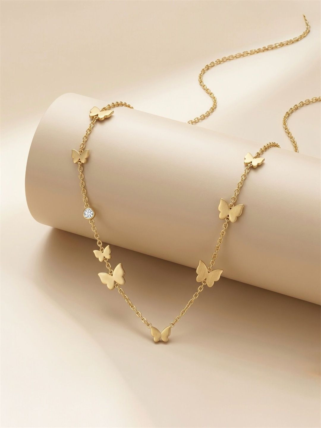 JYARSH Women Gold Plated Anti-Tarnish Stainless Steel Butterfly Charm Necklace