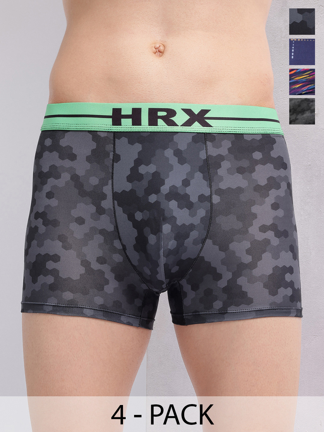 HRX by Hrithik Roshan Pack of 4 Cotton Blend Assorted Printed Trunks
