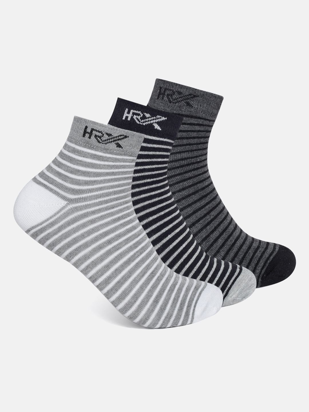 HRX by Hrithik Roshan Men Pack Of 3 Striped Ankle-Length Cotton Socks