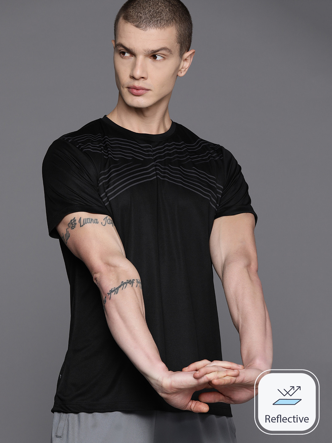 HRX by Hrithik Roshan Rapid-Dry Striped Training T-shirt