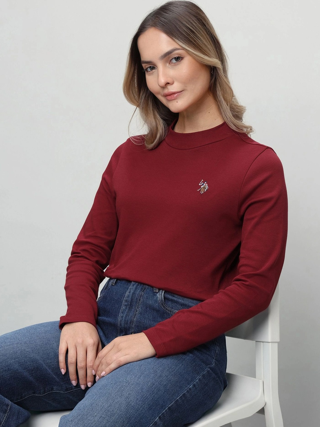 U.S. Polo Assn. Women Women Brand Logo High Neck T-shirt